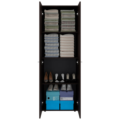 Home 2 Door Closet System, Four Fixed Shelves, Compact Wardrobe for Bedroom Organization, Laundry Room Organization, Utility Room Organization, Freestanding Storage Furniture