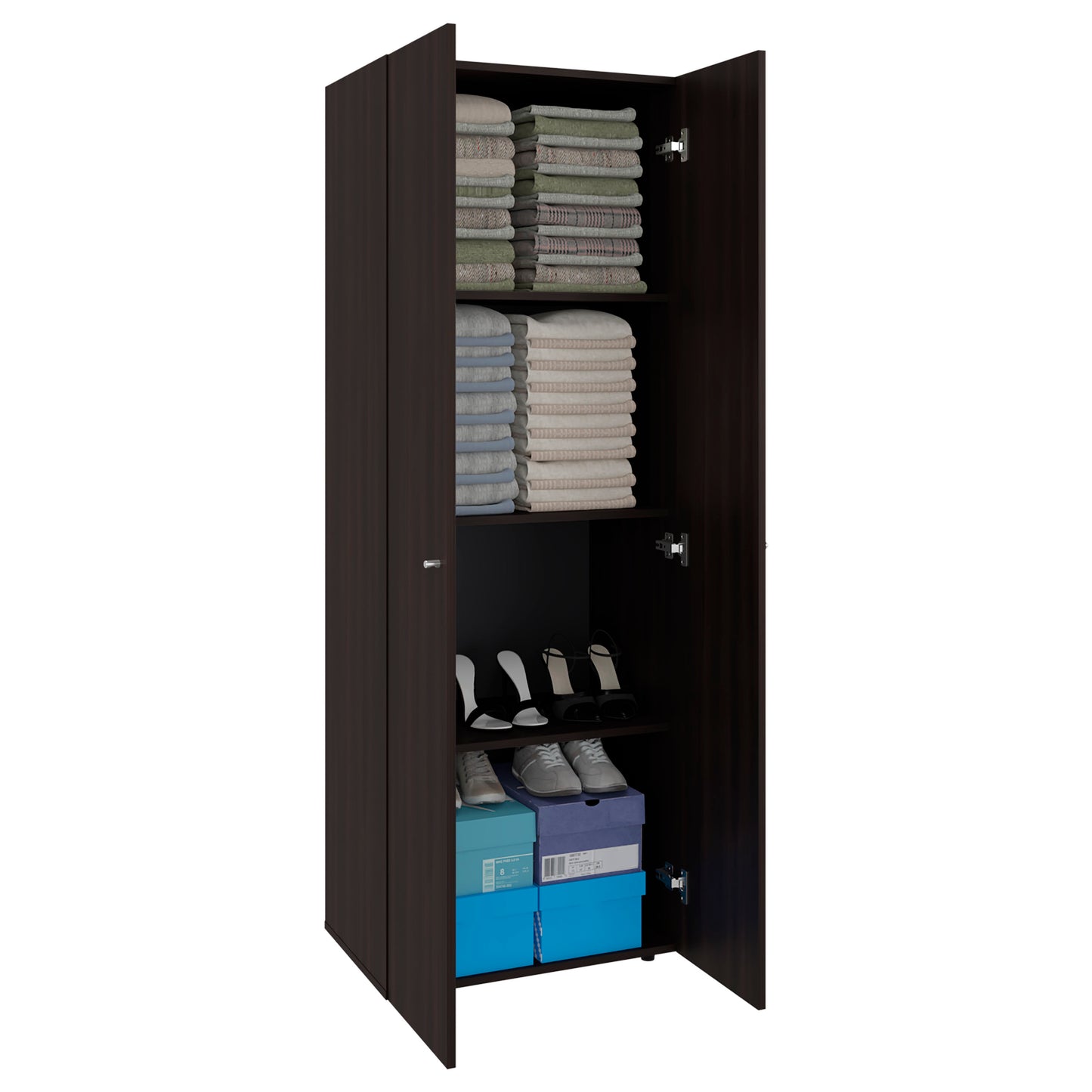 Home 2 Door Closet System, Four Fixed Shelves, Compact Wardrobe for Bedroom Organization, Laundry Room Organization, Utility Room Organization, Freestanding Storage Furniture
