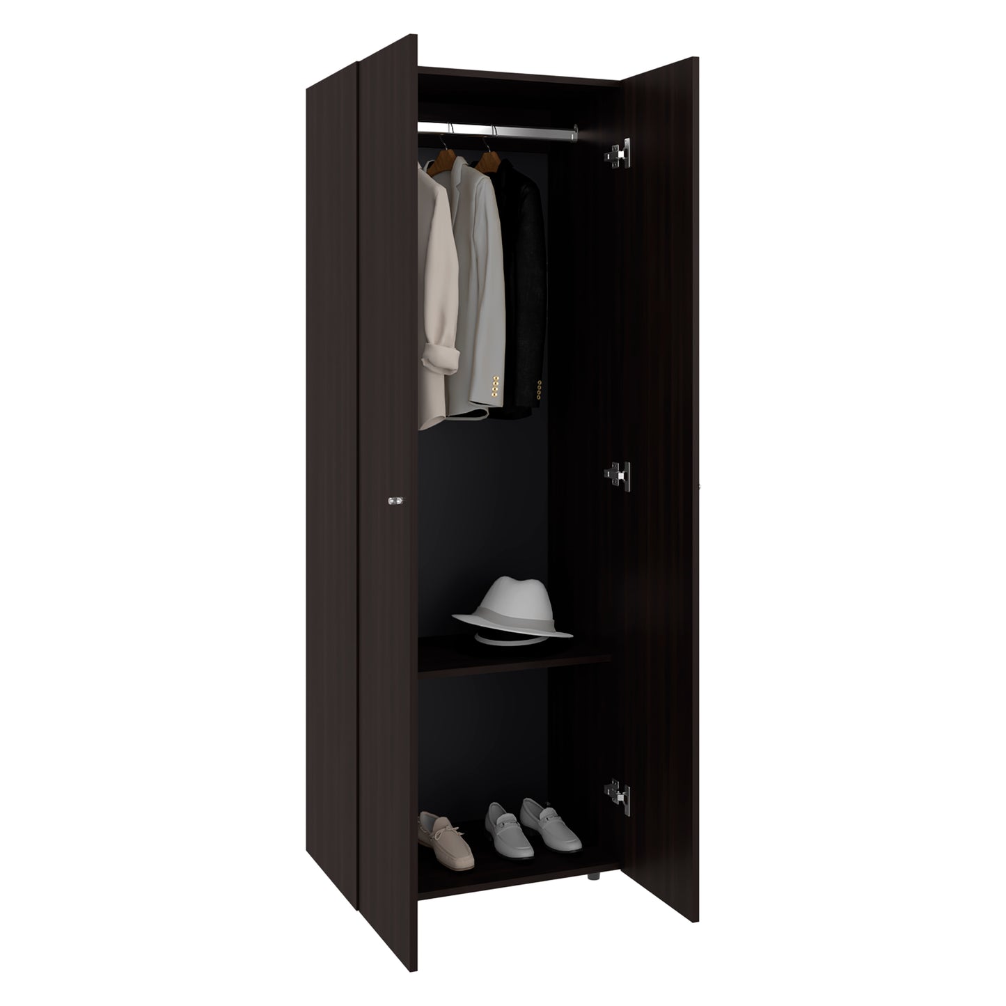 Home 2 Doors Closet System Armoire, Hanging Rod and Storage Shelf, Modern Armoire for Bedroom Organization Storage