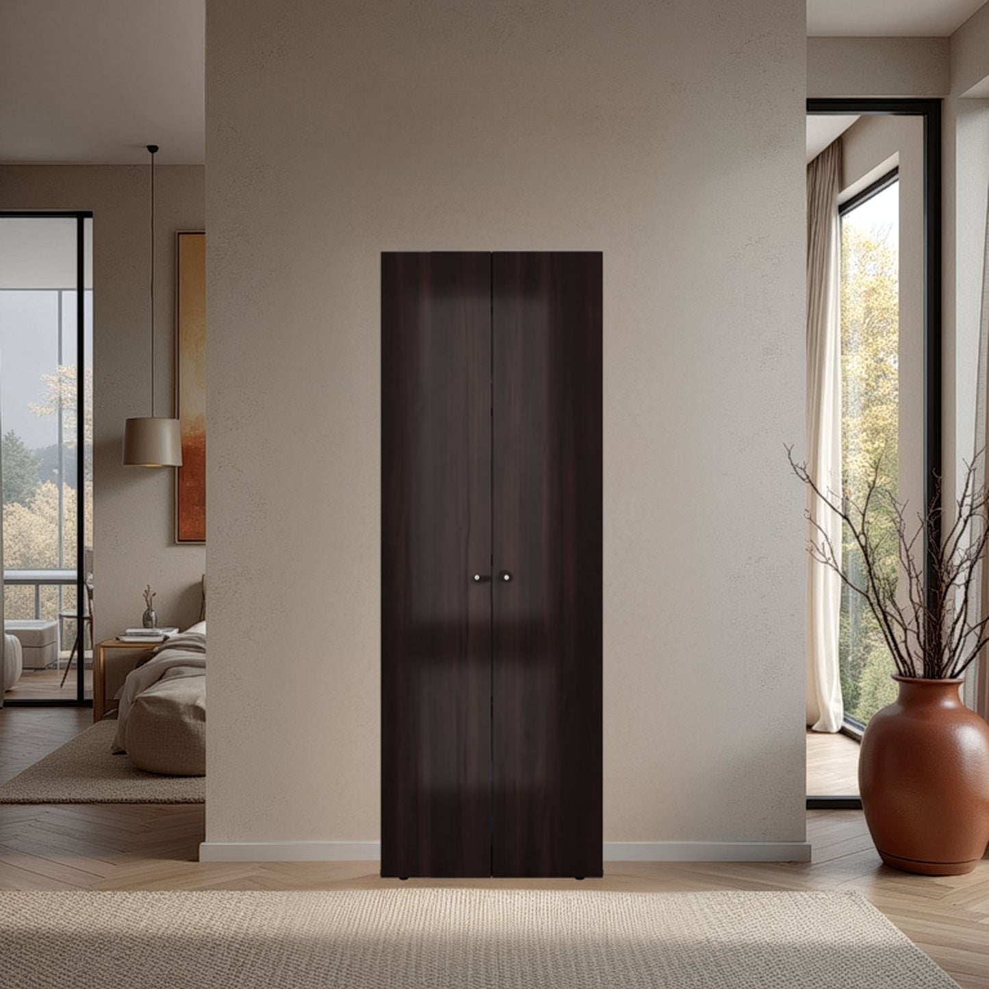 Home 2 Doors Closet System Armoire, Hanging Rod and Storage Shelf, Modern Armoire for Bedroom Organization Storage