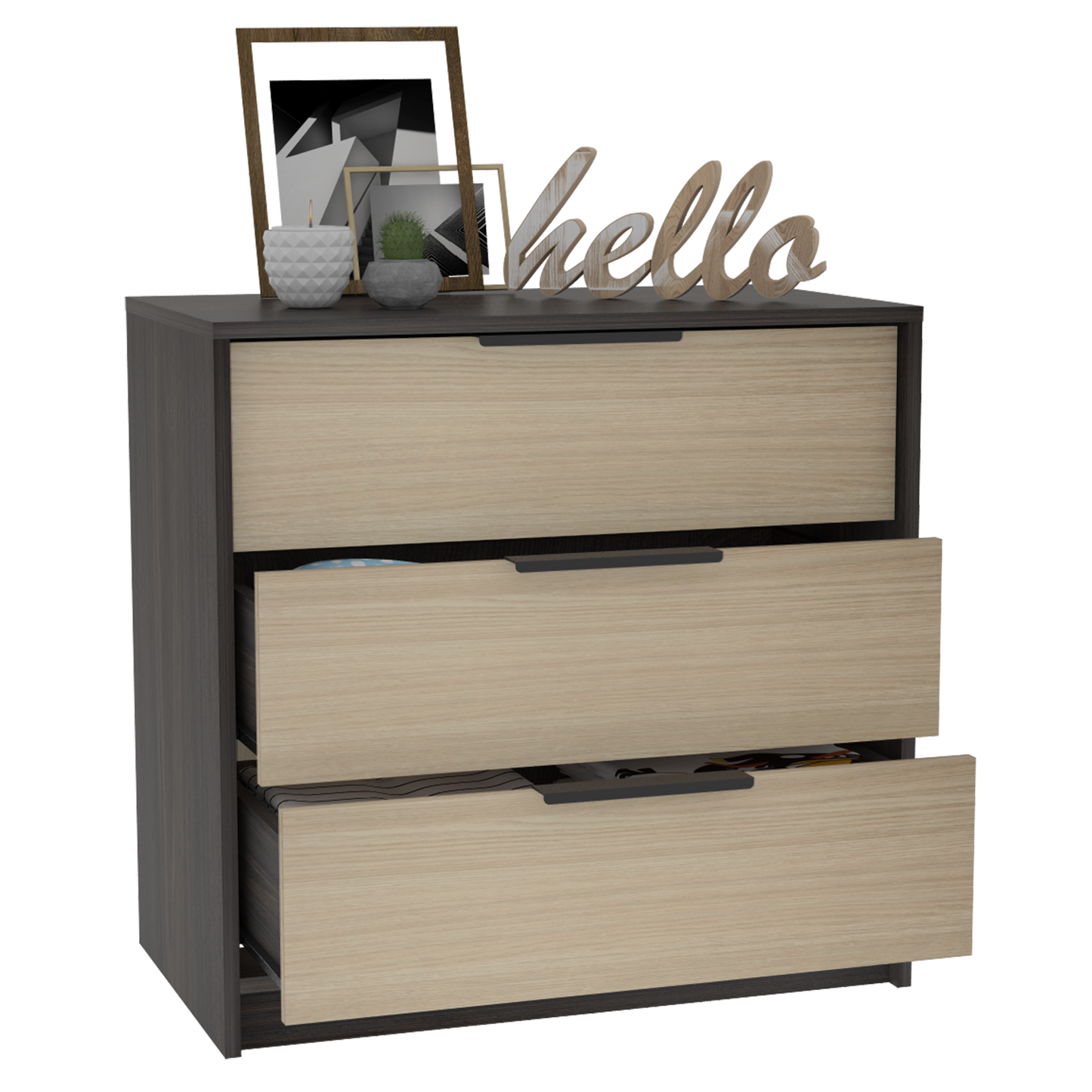 Tuhome Kaia 3 Drawers Dresser with Spacious Storage, Modern Superior Top for Décor, Functional Bedroom Organizer for Clothing and Essentials, Contemporary Space-Saving Furniture with Smooth Metal Hardware