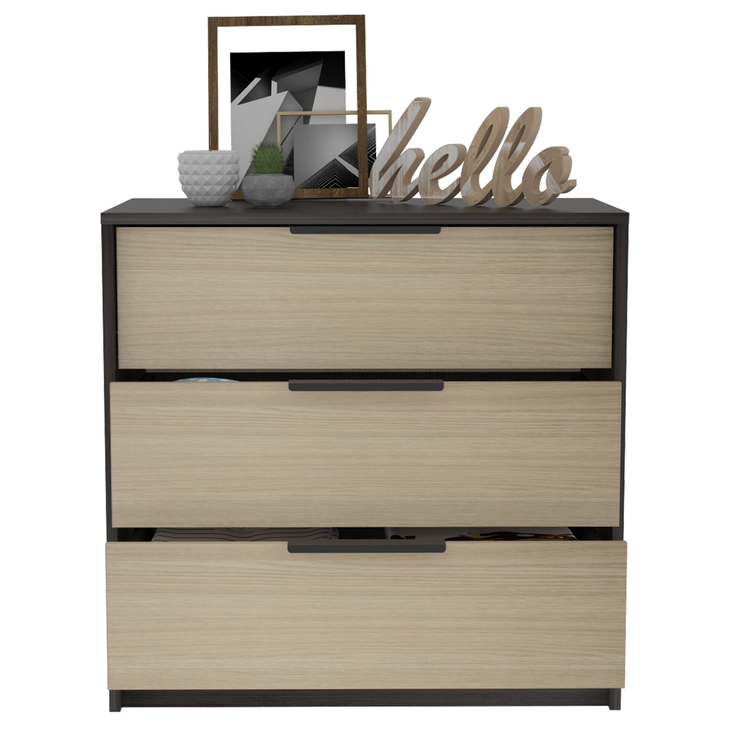 Tuhome Kaia 3 Drawers Dresser with Spacious Storage, Modern Superior Top for Décor, Functional Bedroom Organizer for Clothing and Essentials, Contemporary Space-Saving Furniture with Smooth Metal Hardware