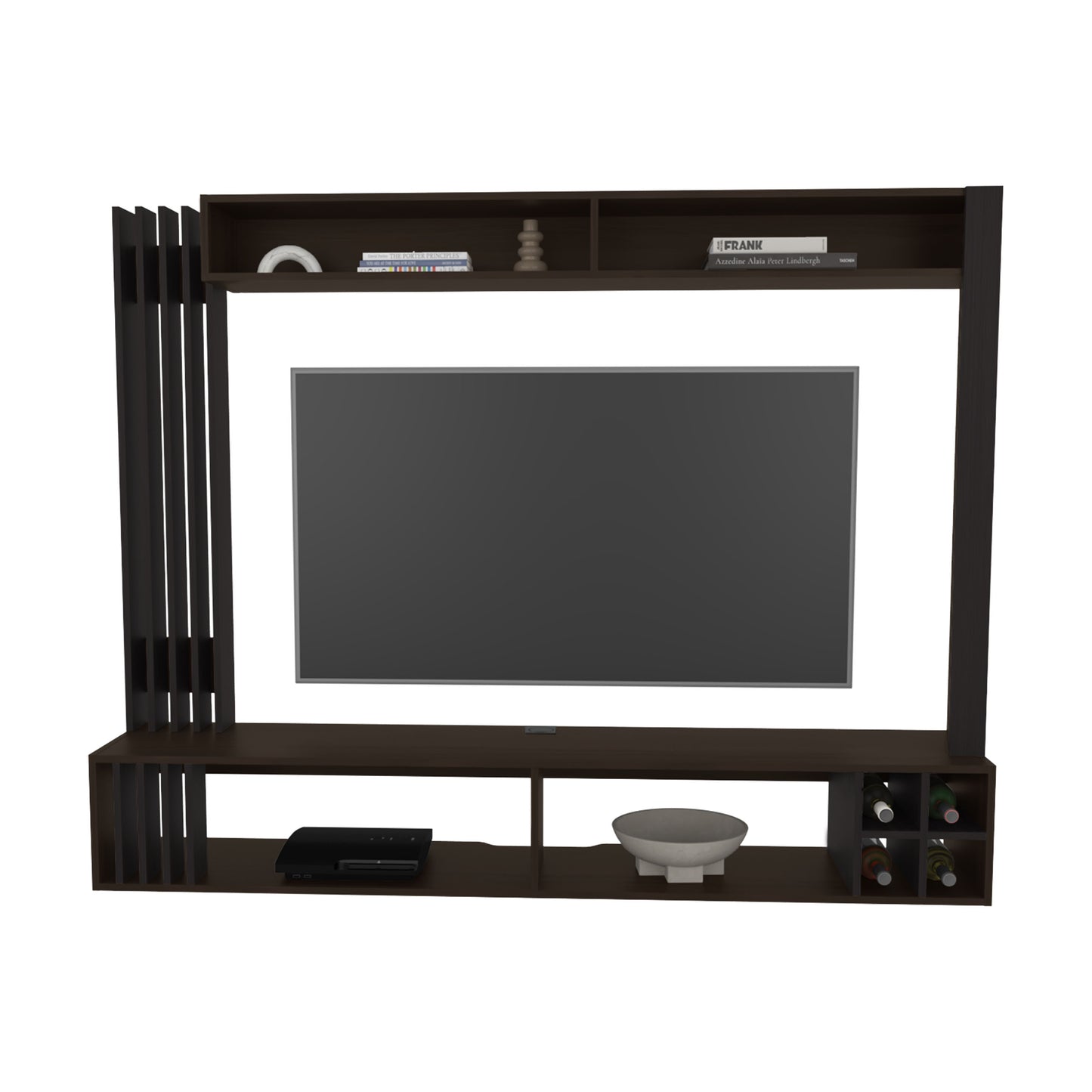 Bremmen Entertainment Center With Open Shelves, Tv Panel And Storage Compartment For Living Room or Bedroom