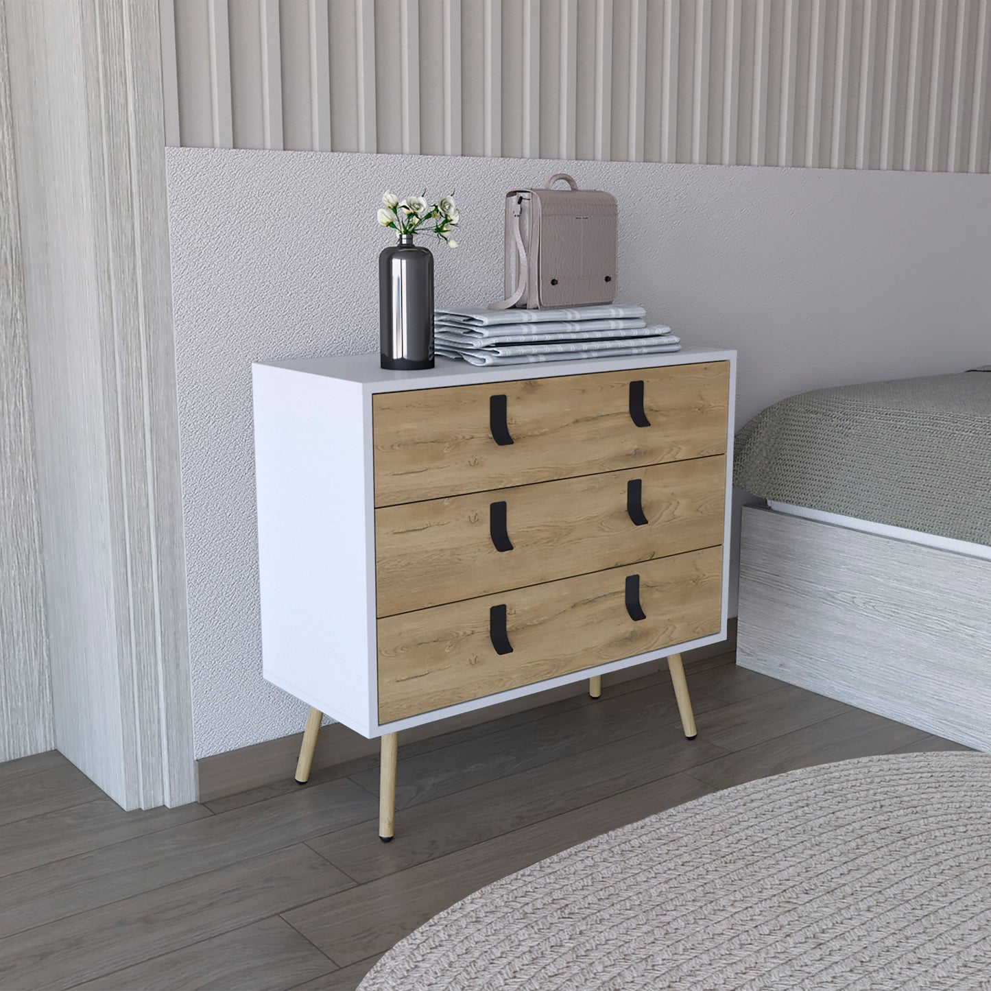 modern dresser unit Modern Dresser for Bedroom, Closet Dressers Chest Wood Storage Dresser Cabinet Organizer Unit Small Fluted Nightstands - Black