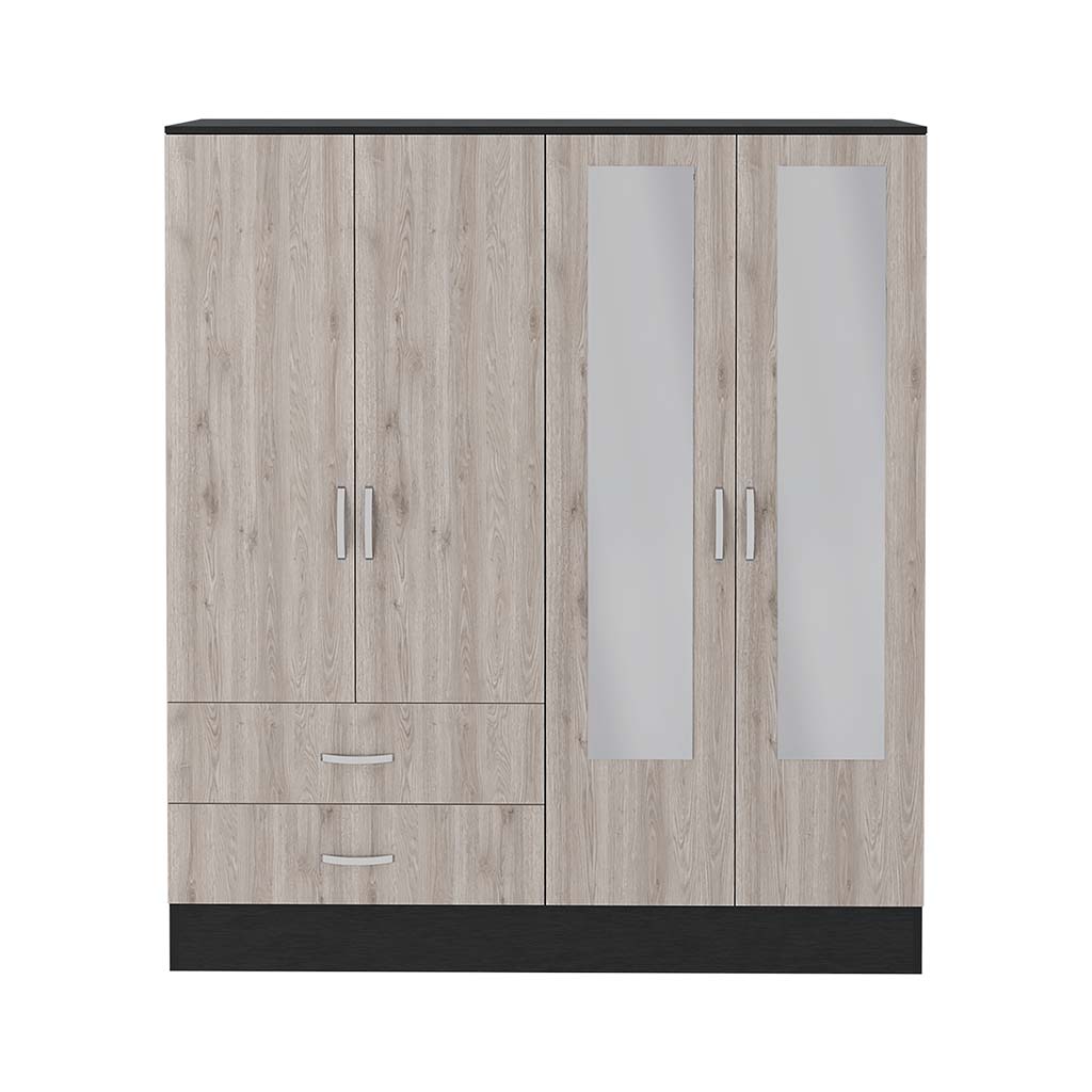 Bolton 160 Armoire, Six Shelves, Two Double Door Cabinets, Two Mirrors, Two Drawers, Rod