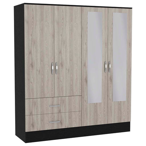 Bolton 160 Armoire, Six Shelves, Two Double Door Cabinets, Two Mirrors, Two Drawers, Rod