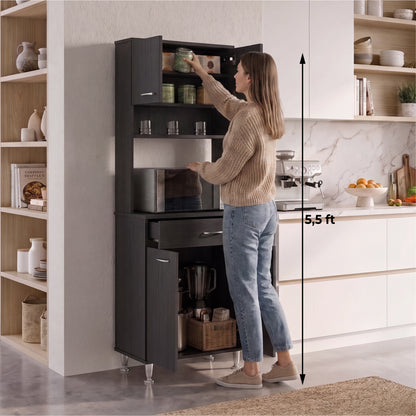 Tuhome Santoro 60 Pantry Cabinet with Double Doors, Five Adjustable Shelves, Modern Storage Solution for Kitchen, Dining Room, or Utility Rooms