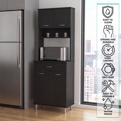 Tuhome Santoro 60 Pantry Cabinet with Double Doors, Five Adjustable Shelves, Modern Storage Solution for Kitchen, Dining Room, or Utility Rooms