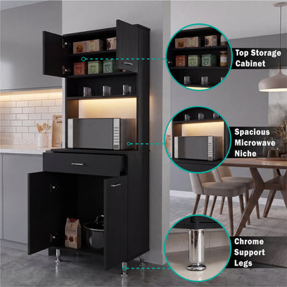 Tuhome Santoro 60 Pantry Cabinet with Double Doors, Five Adjustable Shelves, Modern Storage Solution for Kitchen, Dining Room, or Utility Rooms