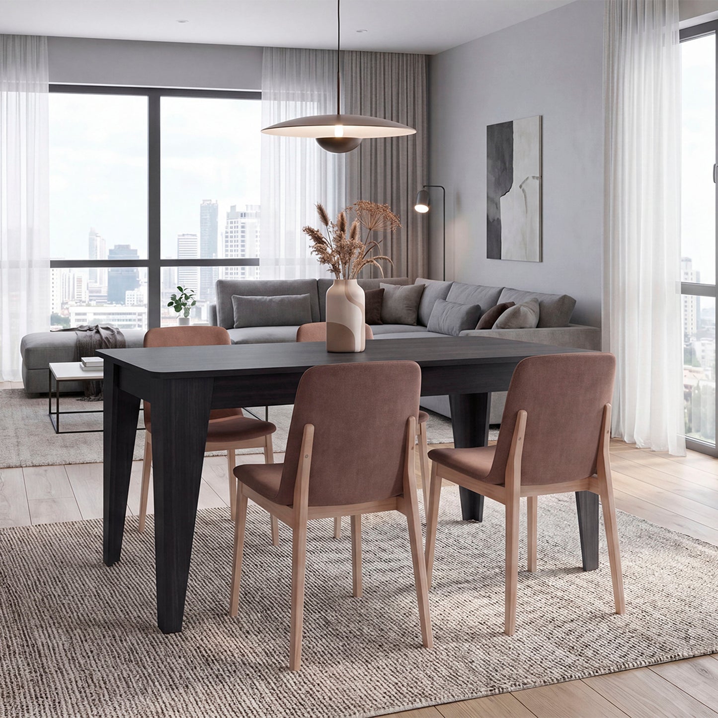 Torino Rectangular Dining Table, Four People Wooden Kitchen Table with Sturdy Legs
