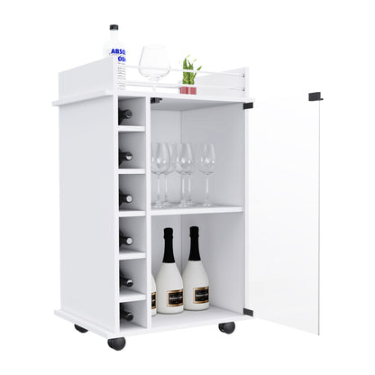 Tuhome Dukat Bar Cart with Two Shelves, Six Built-In Wine Racks, Four Casters, Modern Storage Solution for Kitchen or Dining Room