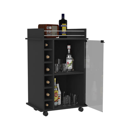 Tuhome Dukat Bar Cart with Two Shelves, Six Built-In Wine Racks, Four Casters, Modern Storage Solution for Kitchen or Dining Room