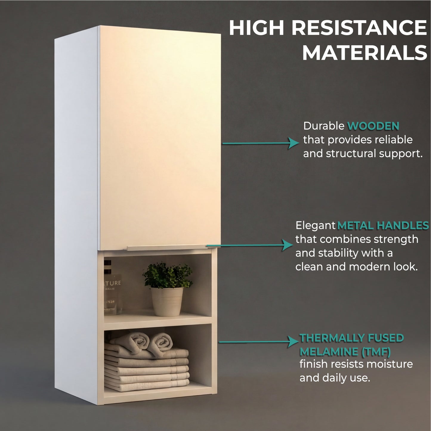 Mila Bathroom Cabinet with Single-Door Compartment, Two Interior Shelves, Dual External Open Shelves and Space-Saving Wall Design for Organized Storage, Daily Essentials Access and Modern Bathroom Convenience