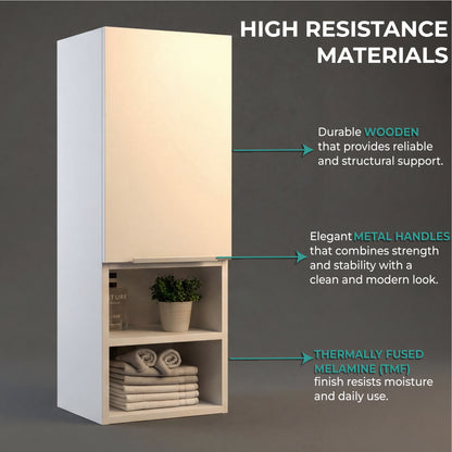 Mila Bathroom Cabinet with Single-Door Compartment, Two Interior Shelves, Dual External Open Shelves and Space-Saving Wall Design for Organized Storage, Daily Essentials Access and Modern Bathroom Convenience