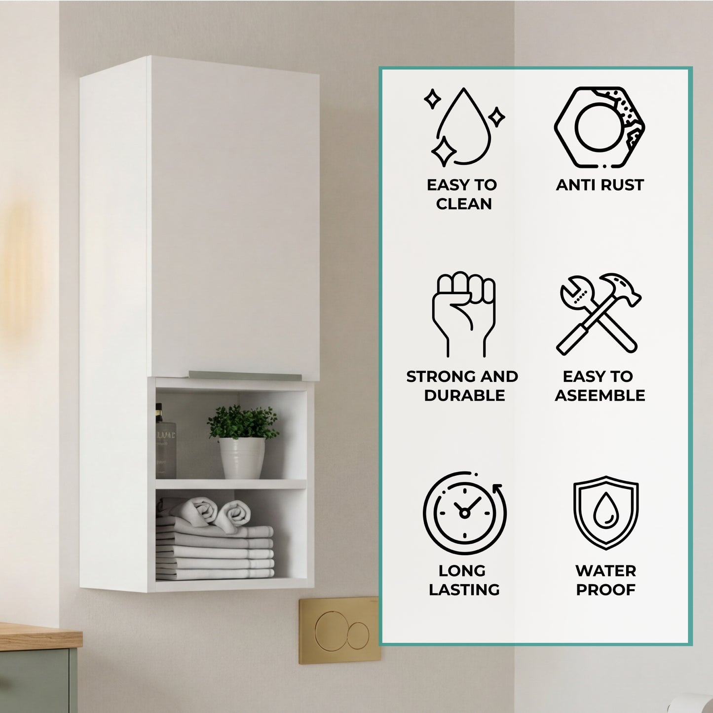 Mila Bathroom Cabinet with Single-Door Compartment, Two Interior Shelves, Dual External Open Shelves and Space-Saving Wall Design for Organized Storage, Daily Essentials Access and Modern Bathroom Convenience