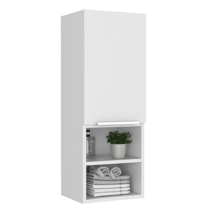 Mila Bathroom Cabinet with Single-Door Compartment, Two Interior Shelves, Dual External Open Shelves and Space-Saving Wall Design for Organized Storage, Daily Essentials Access and Modern Bathroom Convenience