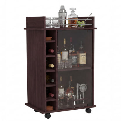 Tuhome Dukat Bar Cart with Two Shelves, Six Built-In Wine Racks, Four Casters, Modern Storage Solution for Kitchen or Dining Room
