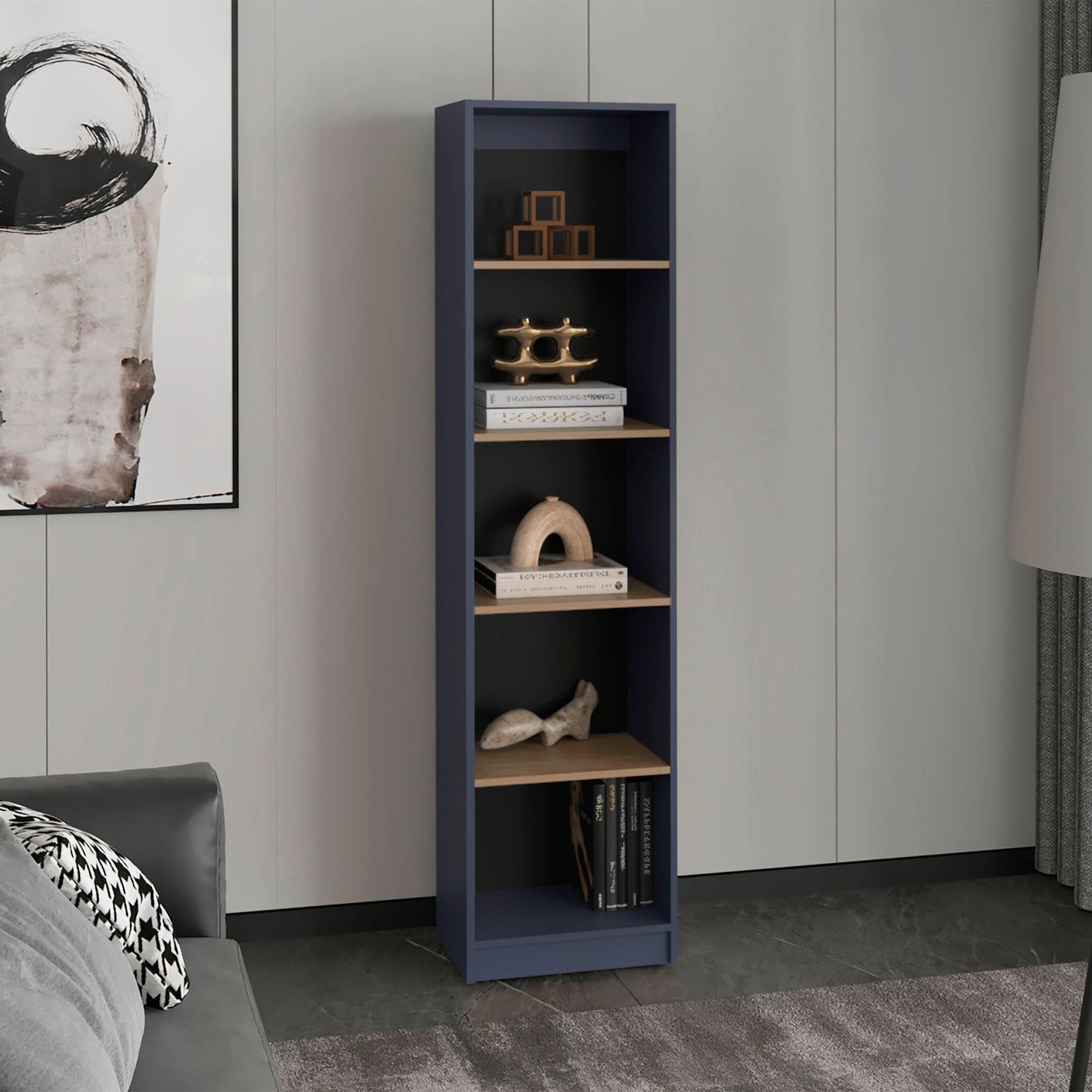 Home Xs Bookcase With 5-Tier Shelves And Slim Design, For Compact Style Living Room, Bedroom or Office Decor