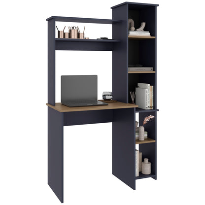 Versalles Writing Desk, Modern Studio or Office Desk, Two Superior Shelves, And Five Side Open Shleves For Books Organization