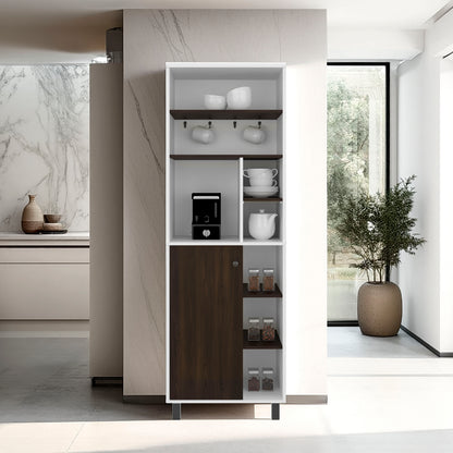 Carajillo Tall Freestanding Coffee Station and Kitchen Cabinet with One Door Cabinet, and Eight (8) Open Shelves