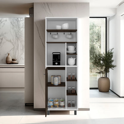Carajillo Tall Freestanding Coffee Station and Kitchen Cabinet with One Door Cabinet, and Eight (8) Open Shelves