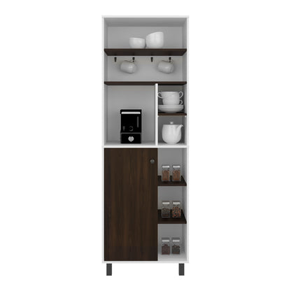 Carajillo Tall Freestanding Coffee Station and Kitchen Cabinet with One Door Cabinet, and Eight (8) Open Shelves