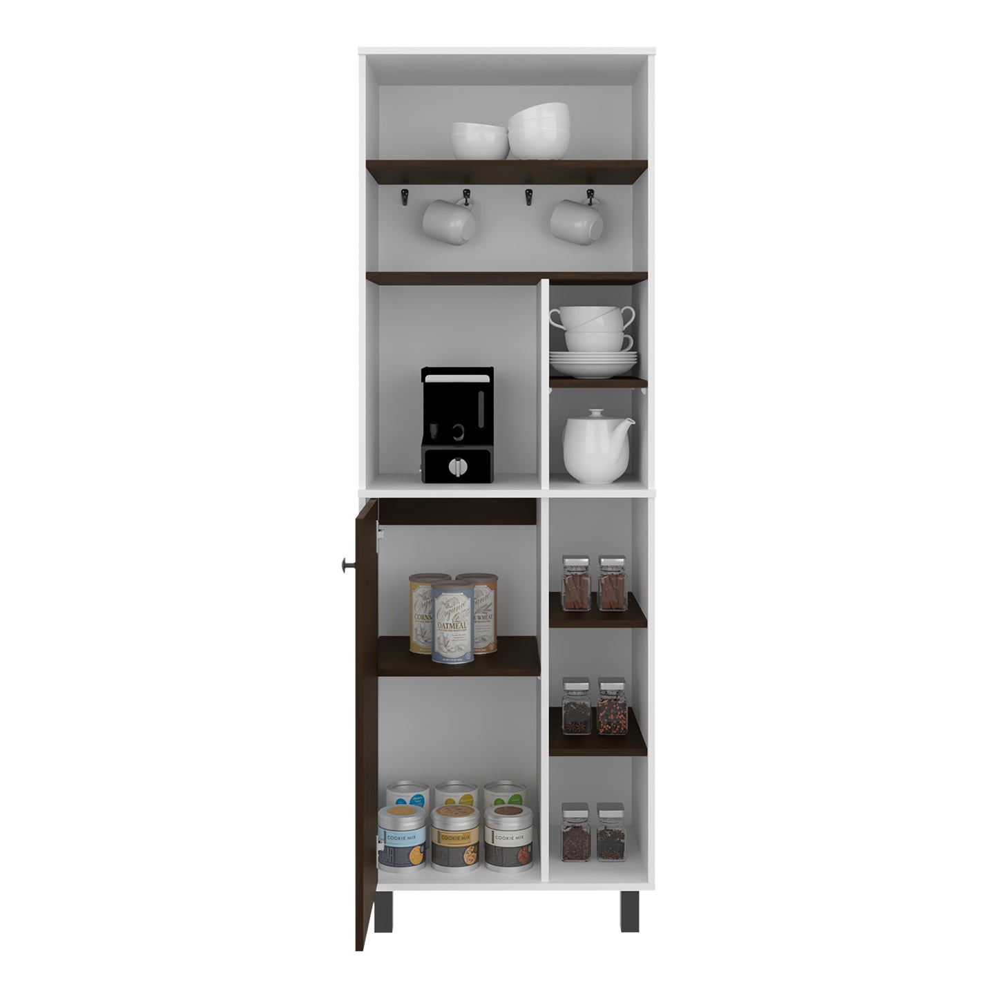 Carajillo Tall Freestanding Coffee Station and Kitchen Cabinet with One Door Cabinet, and Eight (8) Open Shelves