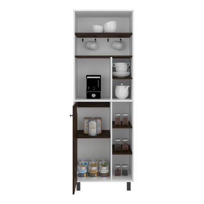 Carajillo Tall Freestanding Coffee Station and Kitchen Cabinet with One Door Cabinet, and Eight (8) Open Shelves
