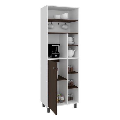Carajillo Tall Freestanding Coffee Station and Kitchen Cabinet with One Door Cabinet, and Eight (8) Open Shelves