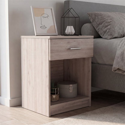 Eco Nightstand with Spacious Superior Top, Open Storage Shelf, Smooth-Glide Drawer and Modern Space-Saving Bedside Design for Organizing Essentials, Books and Daily Items in a Practical and Elegant Bedroom Layout