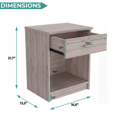Eco Nightstand with Spacious Superior Top, Open Storage Shelf, Smooth-Glide Drawer and Modern Space-Saving Bedside Design for Organizing Essentials, Books and Daily Items in a Practical and Elegant Bedroom Layout
