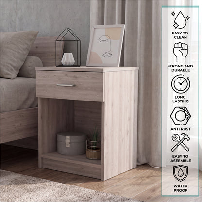 Eco Nightstand with Spacious Superior Top, Open Storage Shelf, Smooth-Glide Drawer and Modern Space-Saving Bedside Design for Organizing Essentials, Books and Daily Items in a Practical and Elegant Bedroom Layout