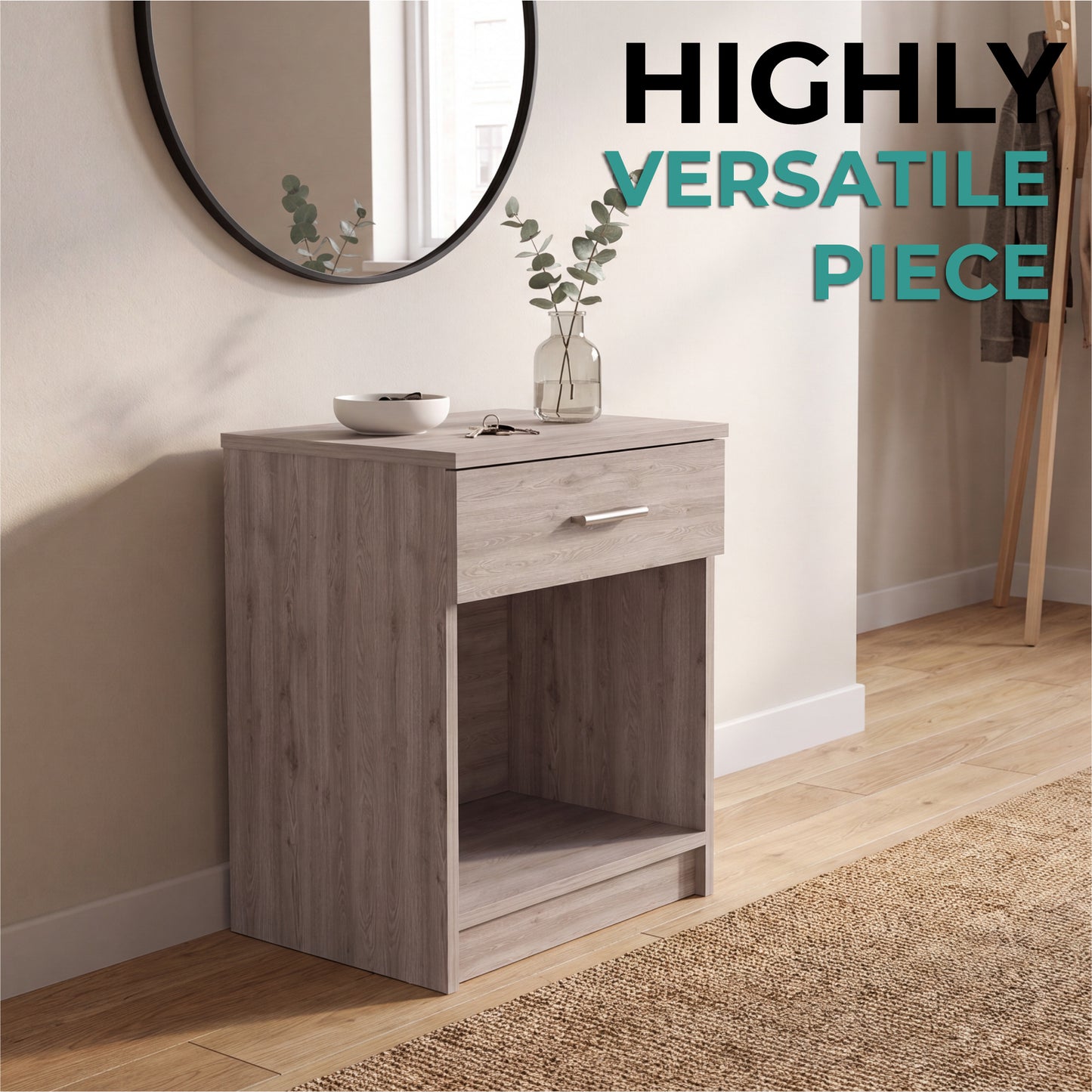 Eco Nightstand with Spacious Superior Top, Open Storage Shelf, Smooth-Glide Drawer and Modern Space-Saving Bedside Design for Organizing Essentials, Books and Daily Items in a Practical and Elegant Bedroom Layout