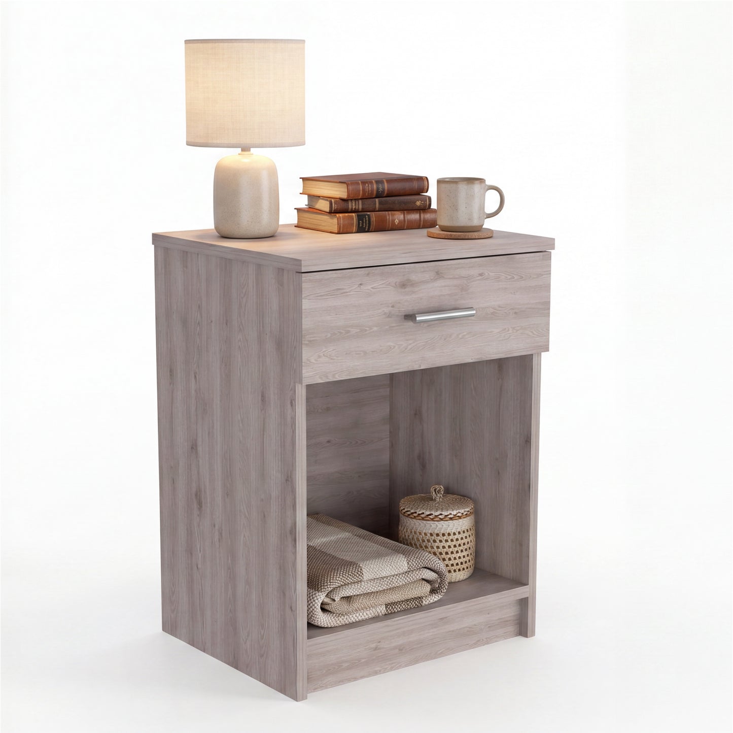 Eco Nightstand with Spacious Superior Top, Open Storage Shelf, Smooth-Glide Drawer and Modern Space-Saving Bedside Design for Organizing Essentials, Books and Daily Items in a Practical and Elegant Bedroom Layout