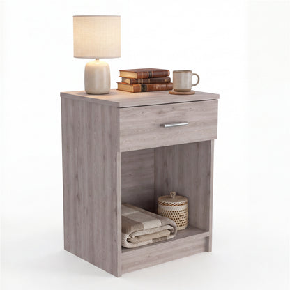 Eco Nightstand with Spacious Superior Top, Open Storage Shelf, Smooth-Glide Drawer and Modern Space-Saving Bedside Design for Organizing Essentials, Books and Daily Items in a Practical and Elegant Bedroom Layout