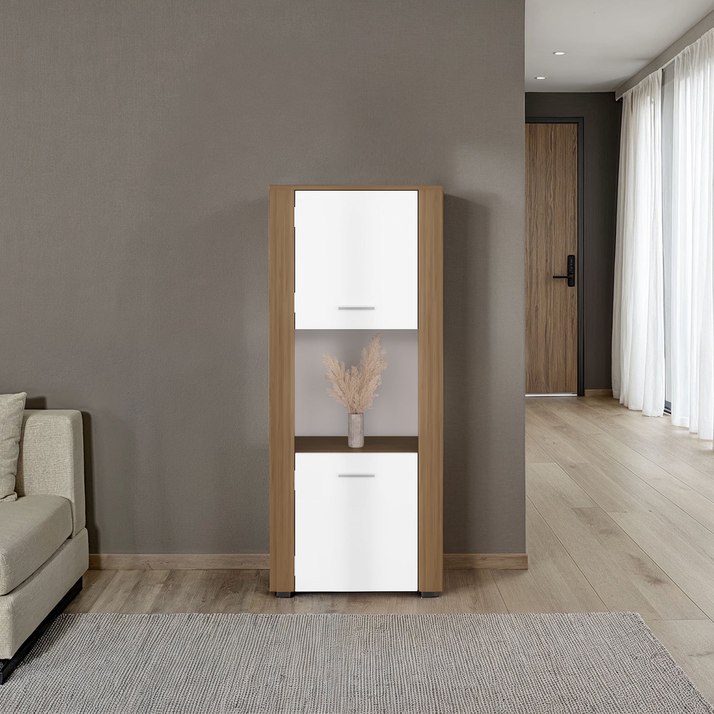 Tonalea 53" Freestanding Vertical Bookcase with Two Doors Cabinet and Three Storage Shelves, Living Room or Bedroom Storage Option