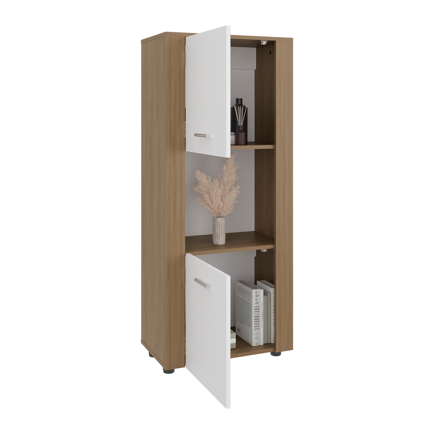 Tonalea 53" Freestanding Vertical Bookcase with Two Doors Cabinet and Three Storage Shelves, Living Room or Bedroom Storage Option