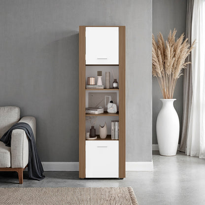 Tanalea Tall Freestanding Bookshelves and Bookcase with 3 Open Display Shelve and, 2 Doors for Hidden Storage, Living Room, Home Office or Bedroom Storage