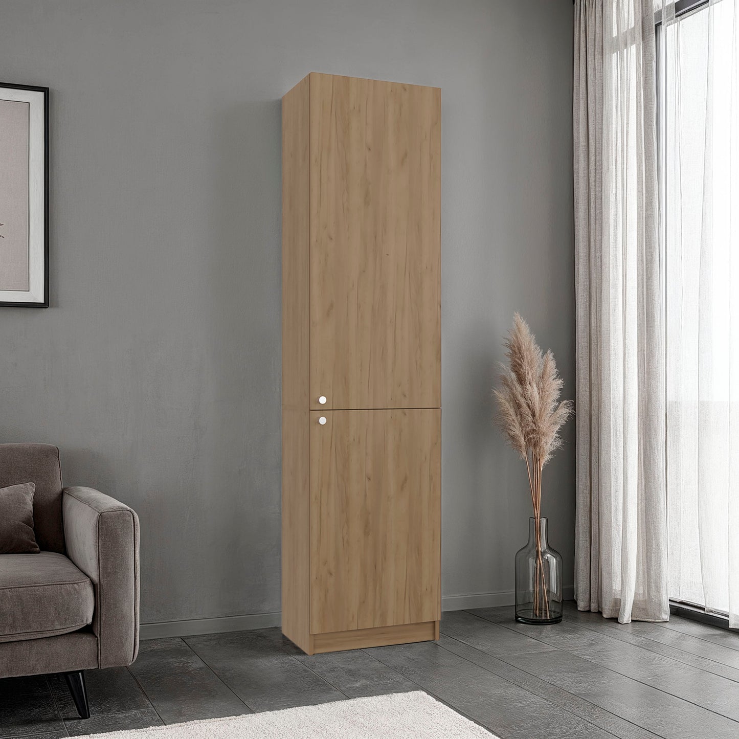 Home Tall Freestanding Bookcase with Double Doors and 5 Interior Storage Shelves, Vertical Storage Cabinet for Living Room, Office or Bedroom