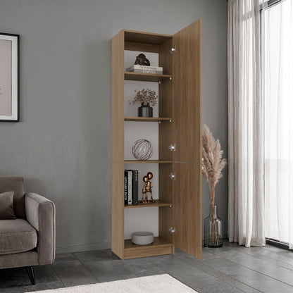 Home Tall Freestanding Bookcase with Double Doors and 5 Interior Storage Shelves, Vertical Storage Cabinet for Living Room, Office or Bedroom