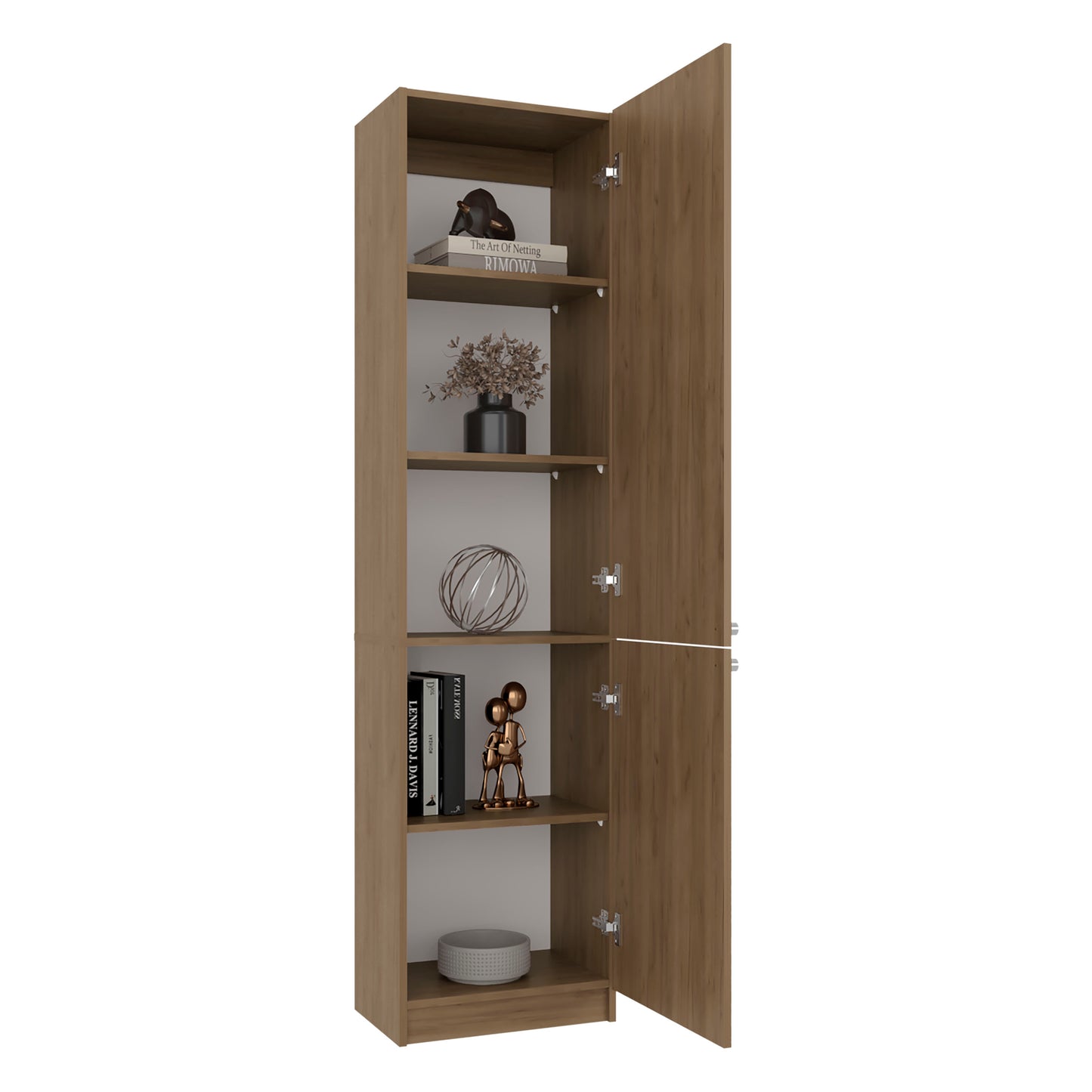 Home Tall Freestanding Bookcase with Double Doors and 5 Interior Storage Shelves, Vertical Storage Cabinet for Living Room, Office or Bedroom
