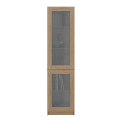 Home Double Glass Door Bookcase Cabinet with 5 Interior Shelves for Linen or Décor Storage for Living Rooms, Bedrooms or Laundry Rooms