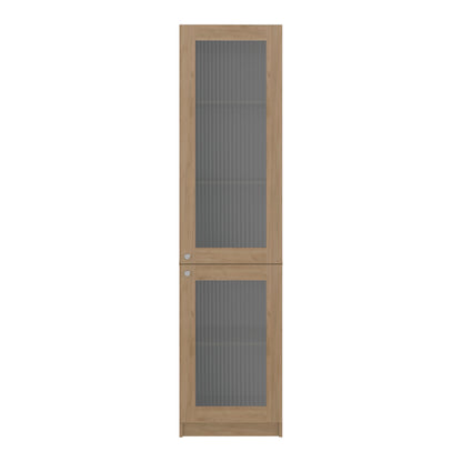 Home Double Glass Door Bookcase Cabinet with 5 Interior Shelves for Linen or Décor Storage for Living Rooms, Bedrooms or Laundry Rooms