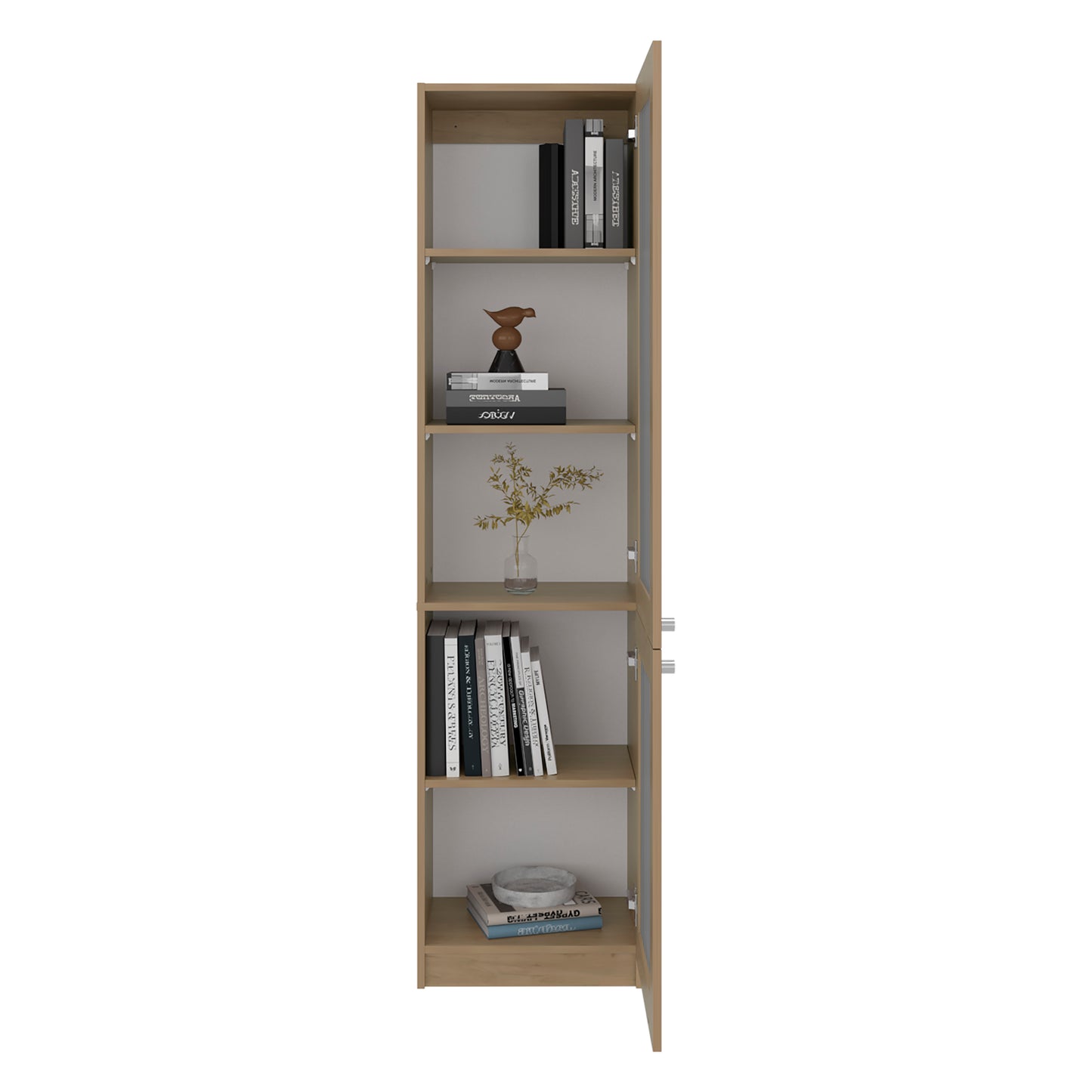 Home Double Glass Door Bookcase Cabinet with 5 Interior Shelves for Linen or Décor Storage for Living Rooms, Bedrooms or Laundry Rooms