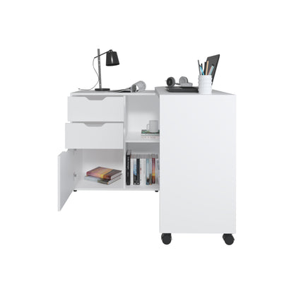Mova Rotatable Desk With Swiveling Surface And Storage Shelves