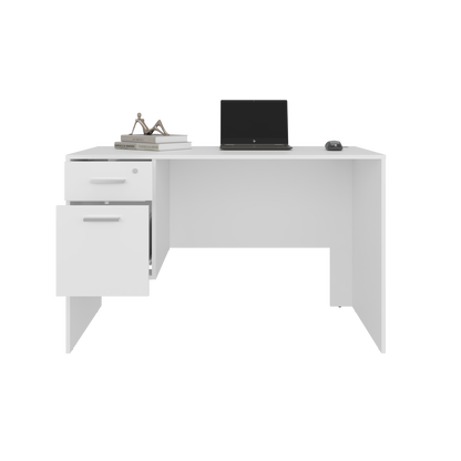 Mellier Modern Office Desk with Two Drawers and Side Storage, Compact Computer Workstation for Home Office or Study Room