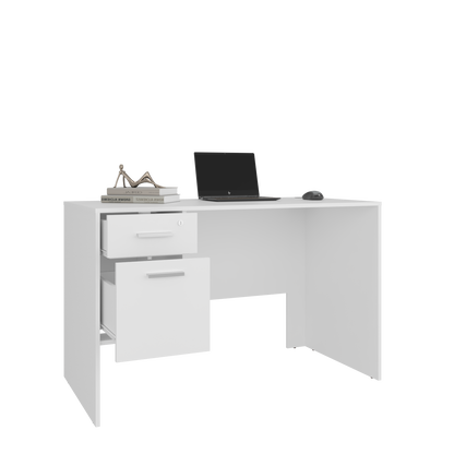 Mellier Modern Office Desk with Two Drawers and Side Storage, Compact Computer Workstation for Home Office or Study Room