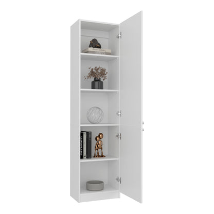 Home Tall Freestanding Bookcase with Double Doors and 5 Interior Storage Shelves, Vertical Storage Cabinet for Living Room, Office or Bedroom