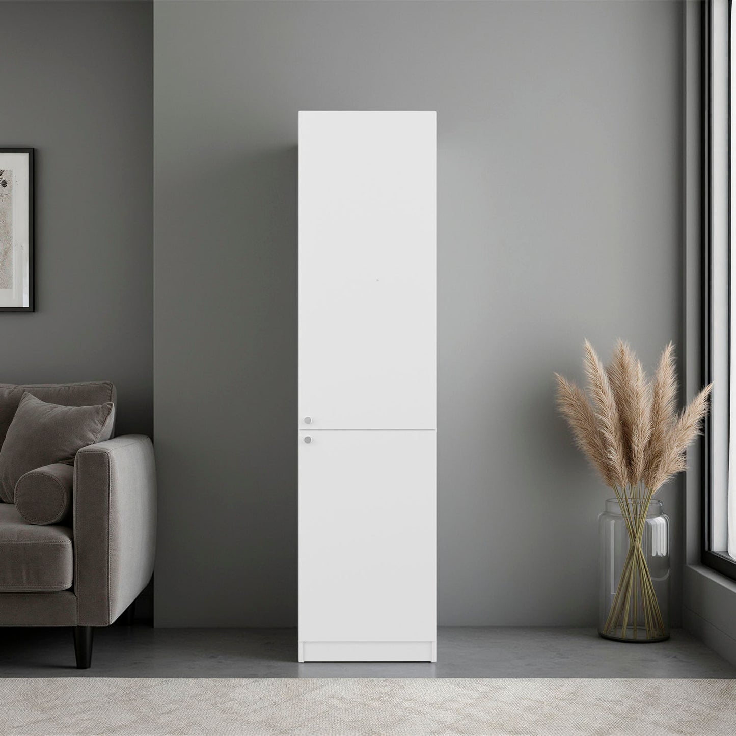 Home Tall Freestanding Bookcase with Double Doors and 5 Interior Storage Shelves, Vertical Storage Cabinet for Living Room, Office or Bedroom