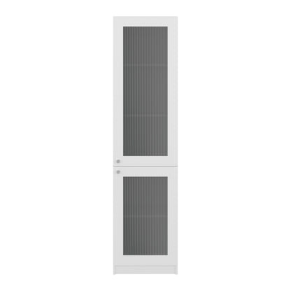 Home Double Glass Door Bookcase Cabinet with 5 Interior Shelves for Linen or Décor Storage for Living Rooms, Bedrooms or Laundry Rooms
